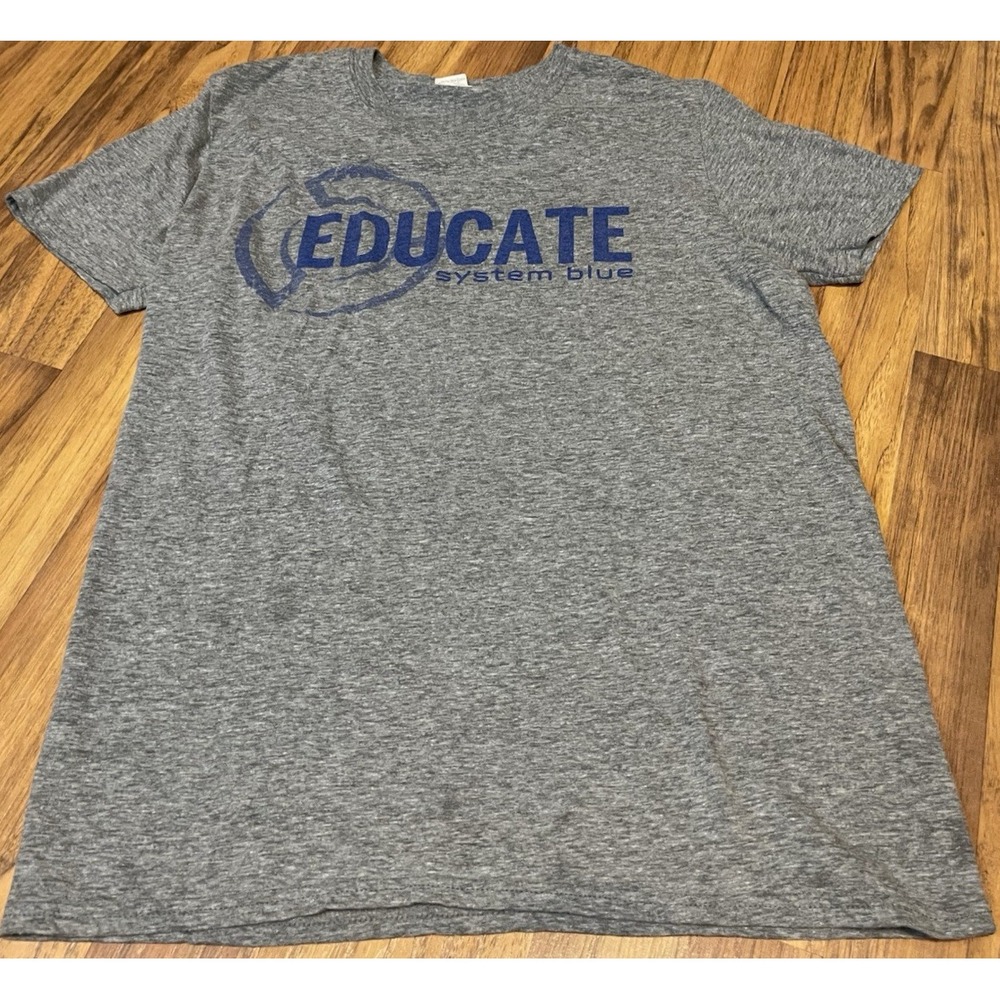 Medium Blue Devils Drum Corps DCI System Blue Educate Tee Gray Drummer